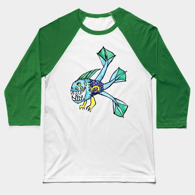 here comes the fish monster Baseball T-Shirt by heyK